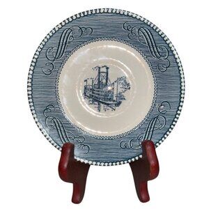 Vtg Royal Currier & Ives Blue and White Steamboat Saucers Set of 4 & 3